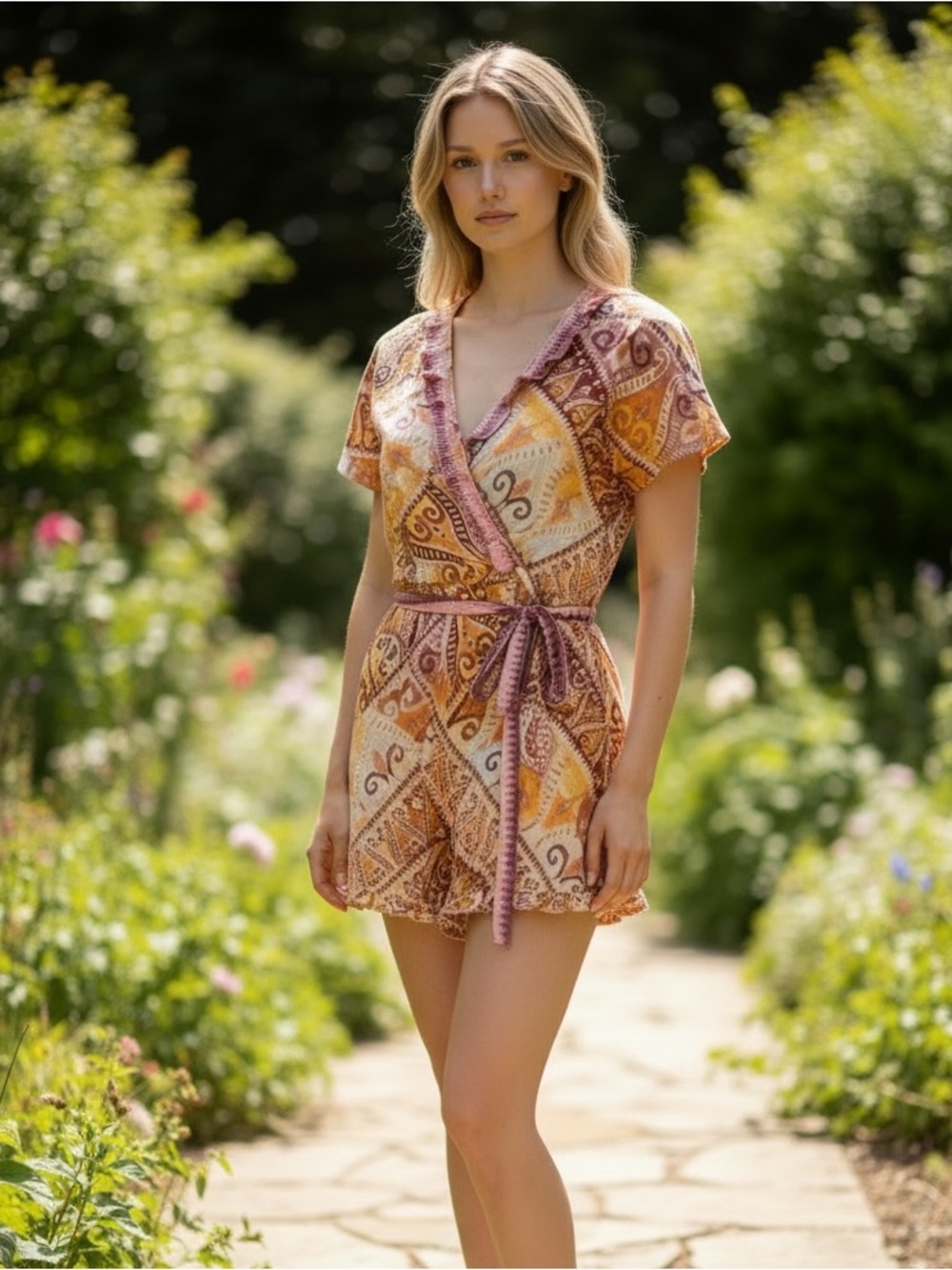 Industry Patterned  Ruffle Ikat 💯 Cotton Romper